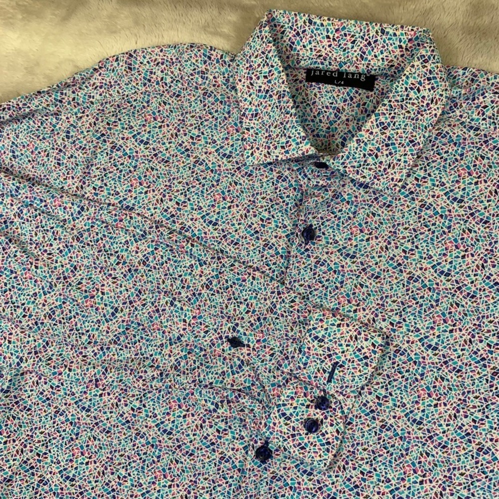 Jared Lang Mens Button Down Shirt lLarge Multicolor Geometric Print Long Sleeve